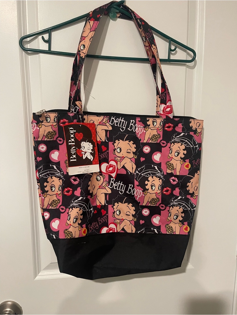 Betty Boop Black and Pink Cartoon Print Tote